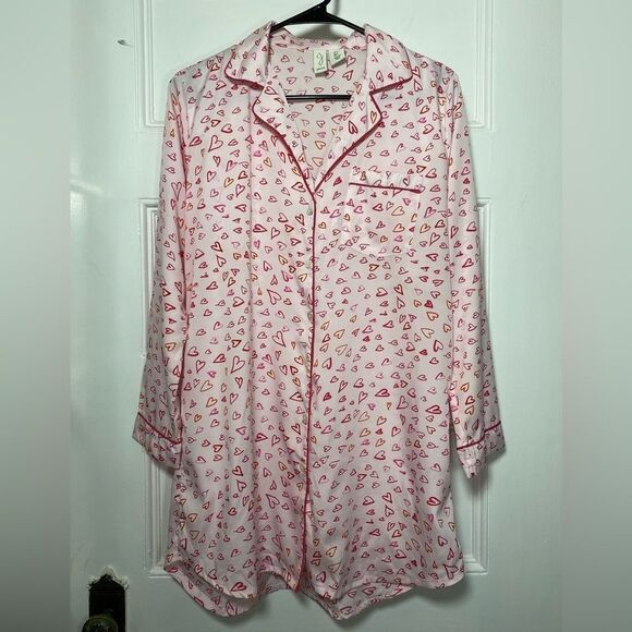 Joie | Heart Print Button Down Long Sleeve Sleep Shirt Nightgown Sz Small - Picture 1 of 10